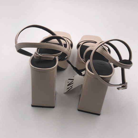 Zara Beige Patent Leather Platform High Heel Sandals - Picture 7 of 10